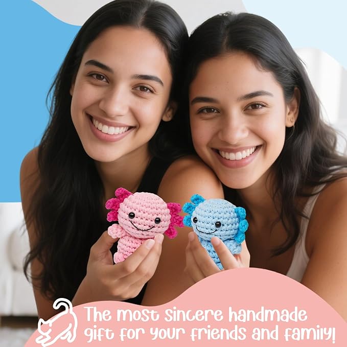 TAKADODO Crochet Kit for Beginners - Learn to Crochet Kits for Adults Beginner with Step-by-Step Video Tutorials - Crochet Kits for Adults and Kids (Axolotl)
