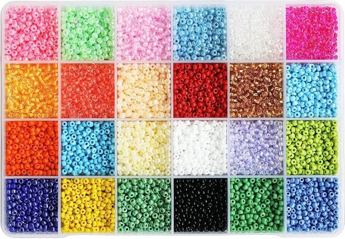Size 3mm Glass Seed Beads 24 Colors Total About 7000pcs,8/0 Seed Beads for Making Jewelry Bracelets Necklace