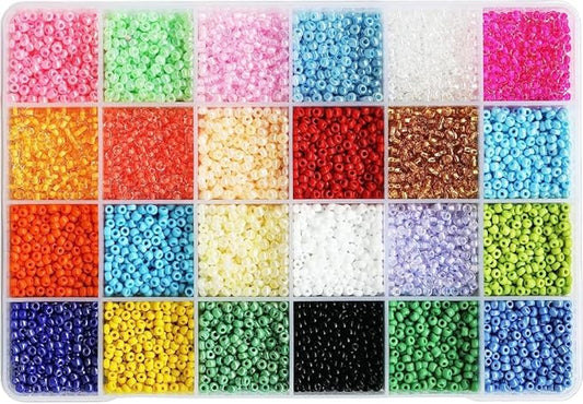 Size 3mm Glass Seed Beads 24 Colors Total About 7000pcs,8/0 Seed Beads for Making Jewelry Bracelets Necklace