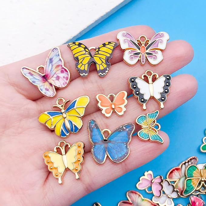 WOCRAFT 100pcs Assorted Enamel Butterfly Bracelet Charms for Jewelry Making DIY Necklace Bracelet Keychain Crafting Charms Kit (M771)