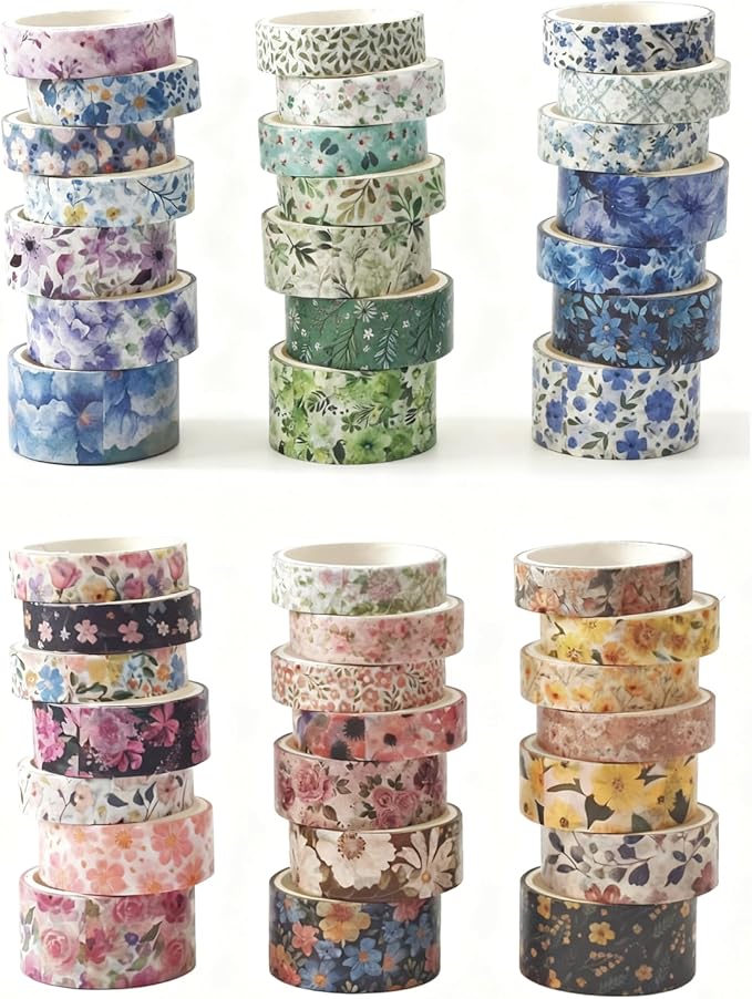 Washi Tape, 42 Rolls Aesthetic Colored Decorative Cute Scrapbook Tape for Scrapbooking Supplies Journaling Craft Junk Journal