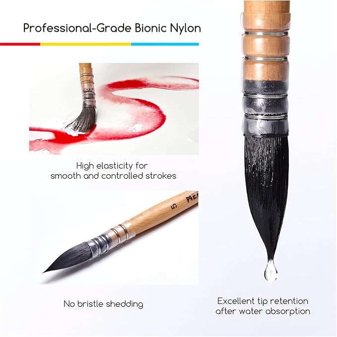 MEEDEN Watercolor Brushes Professional - 9 Pack Synthetic Squirrel Hair Artist Paint Brushes Set with Beech Wood Handle Great for Artists Hobbyists