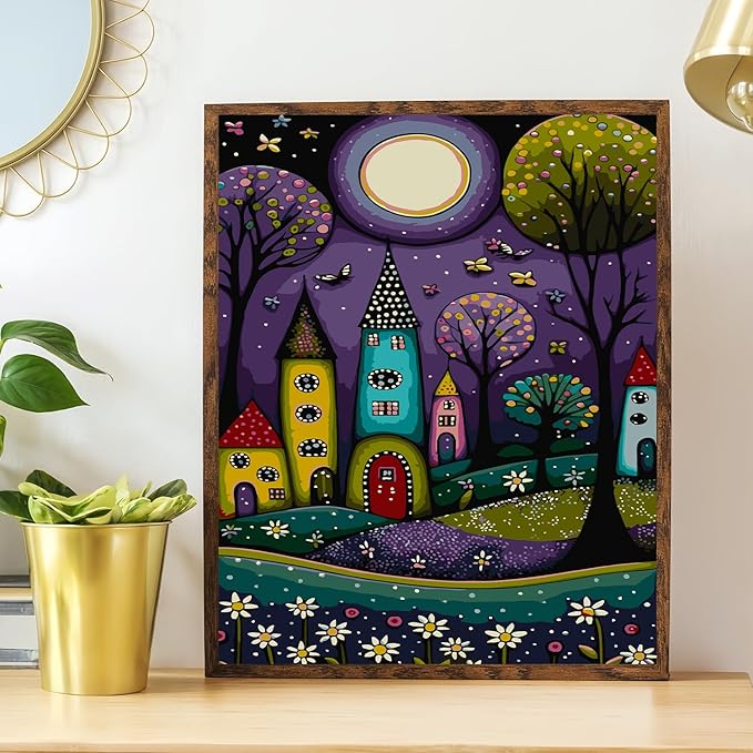 Mosaflare Paint by Numbers for Adults Beginner, Purple Fairy Tale Town Adult Paint by Number Kits on Canvas, DIY Acrylic Oil Easy Painting by Numbers for Home Wall Decor 16X20 inch (Without Frame)