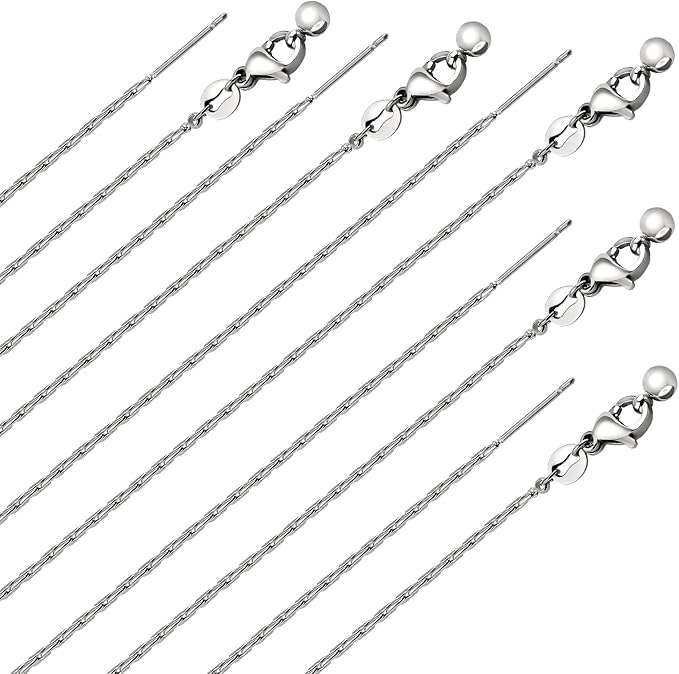 GTVOODX 10Pcs Adjustable Necklace Chains Silver Stainless Steel 0.75mm Rectangle Cable Chain Bulk with Lobster Clasps for DIY Jewelry Making