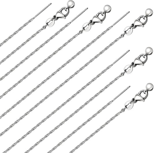 GTVOODX 10Pcs Adjustable Necklace Chains Silver Stainless Steel 0.75mm Rectangle Cable Chain Bulk with Lobster Clasps for DIY Jewelry Making