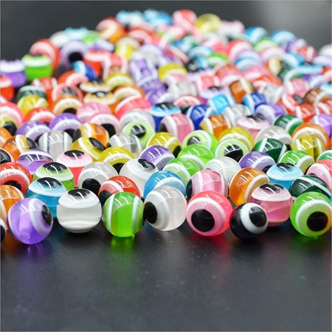 Xeahung 200 Pcs Round Evil Eye Beads for Jewelry Making Bracelets Making Kit Evil Eye Beads Earrings Necklace Christmas Ornament Birthday Gifts (8mm, Mixed Color)