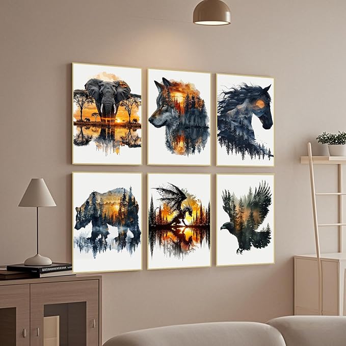 igoodom 6 Pack Animal Diamond Art Kits for Adults, Diamond Painting Kit, Full Drill Round Diamond Art Kits, DIY Gem Art and Crafts for Home Wall Decor Gift 9.8x13.7inch