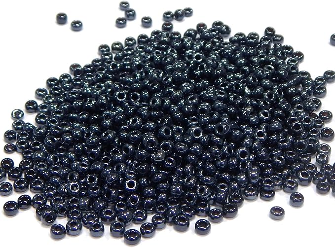 Perlin Glass Seed Beads 4mm 6/0 Round Mini Small Pony Spacer Beads 1100pcs for Jewelry Making Earrings Bracelets Pendants Waist DIY Handmade Metallic Color Kit (Black)