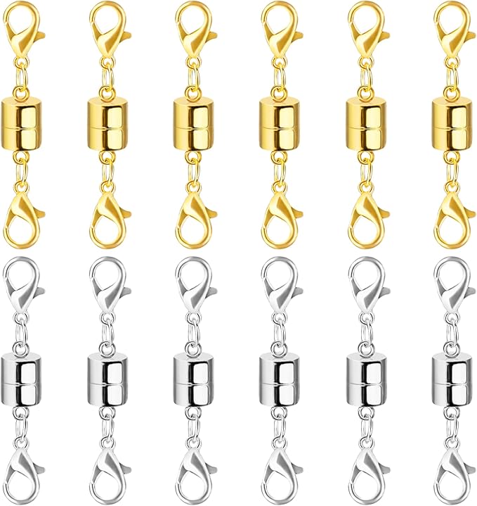sutqigui magnetic necklace clasp and closures with double lobster clasp, 14k gold and silver necklace extenders for women jewelry magnetic clasps for necklaces, bracelet necklace extender(12pcs)