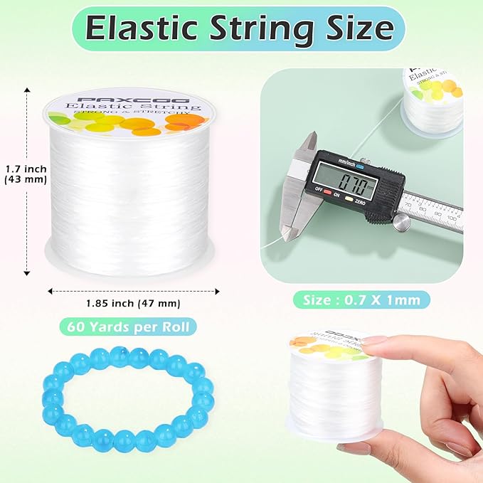 PAXCOO 12 Rolls Elastic String for Bracelets, Stretch Magic Elastic String Bead Cord Jewelry Thread for Bracelet, Necklaces, Clay Beads, Pony Beads (White)