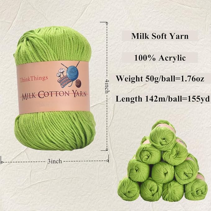 Acrylic Yarn for Crocheting Hand Knitting Crochet Thread Green Cotton Yarn 10Balls Pack 17.6Ounces Green Yarn for Beginner