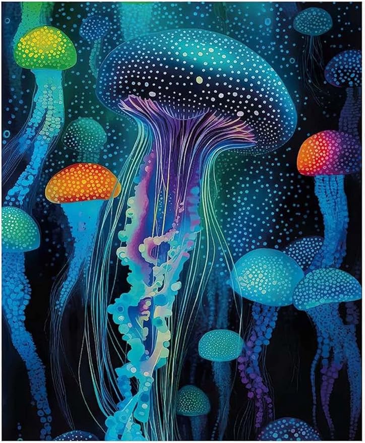 Glowing Jellyfish Diamond Painting Kits for Adults DIY 5D Diamond Painting Kits Beginners Full Drill gem Art Crystal Craft Kits for Home Wall Bedroom Decor Gifts 12x16 inch