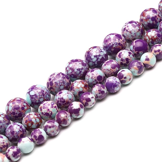 Youngbling Natural Gemstone Beads for Jewelry Making,10mm Purple-Blue Imperial Jasper Polished Round Smooth Stone,Genuine Real Stone Beads for Bracelet 15 Inch(Purple-Blue Imperial Jasper,10mm)