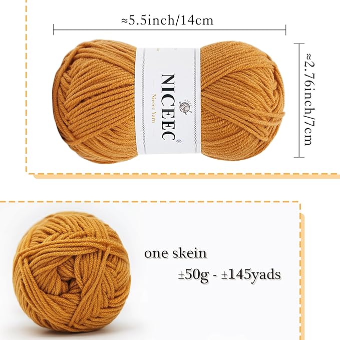 NICEEC 300g Soft Assorted Colors Yarn - Sport Weight,100% Acrylic, 4 Ply, Bonbons Yarn for Crochet & Knit, DIY Project Starter Kit for Kids or Adults(Total 870yds) - Brown Series