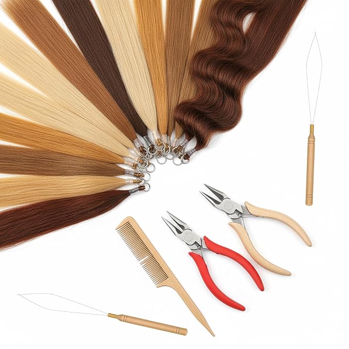 Sibba 10pcs Hair Extension Loop Threader Tools, Needle Threader Wire Pulling Hook Tool, Hair Crochet Latch Hook Bead Device Tool for Link Rings Beads Braid Hairs Tinsel, Feather Extensions Supplies