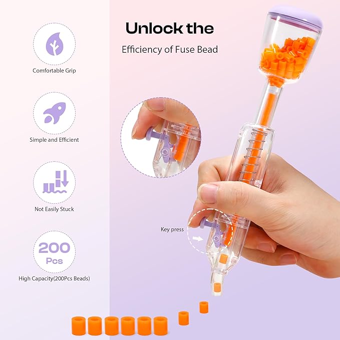 caydo 2pack 5mm fuse bead pen, purple fuse beads dispenser for home diy decor, parent-child interaction and kid's crafts boosts efficiency saves time high capacity & transparent pen body(patented)