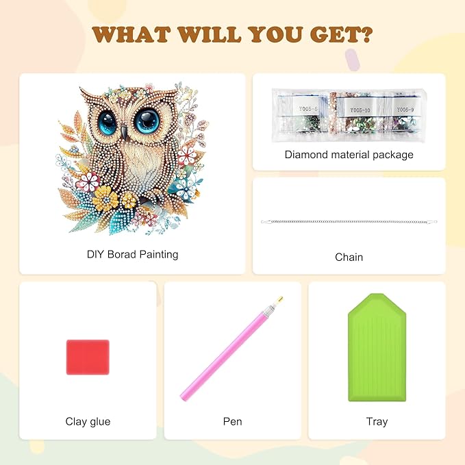 HEIBAGO Owl Hanging Diamond Art Kits for Adults, Fall Special Shaped Crystal Diamond Painting Ornament Kit, DIY Double-Sided Pattern Window Pendant Gem Art Kit for Home Wall Decor 8.3x8.3inch