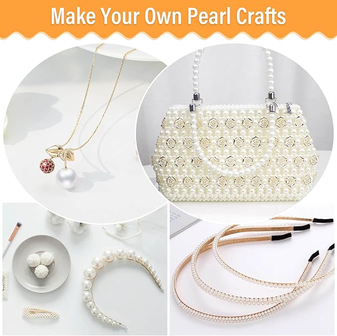 Audab Pearl Beads for Jewelry Making, 1048 Pieces Round and Gold Pearl Beads for Bracelet Making, 5 Sizes