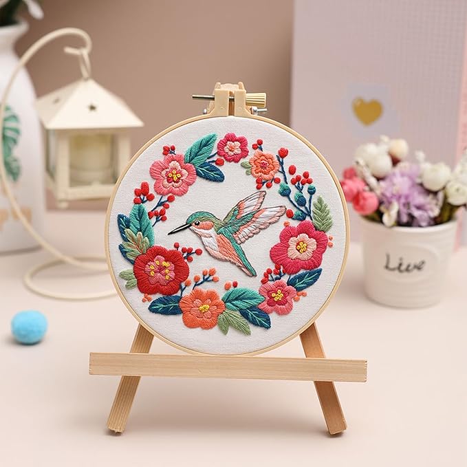 louise maelys hummingbird embroidery kits for beginners,cross stitch kit for adults,diy needlepoint with flowers pattern