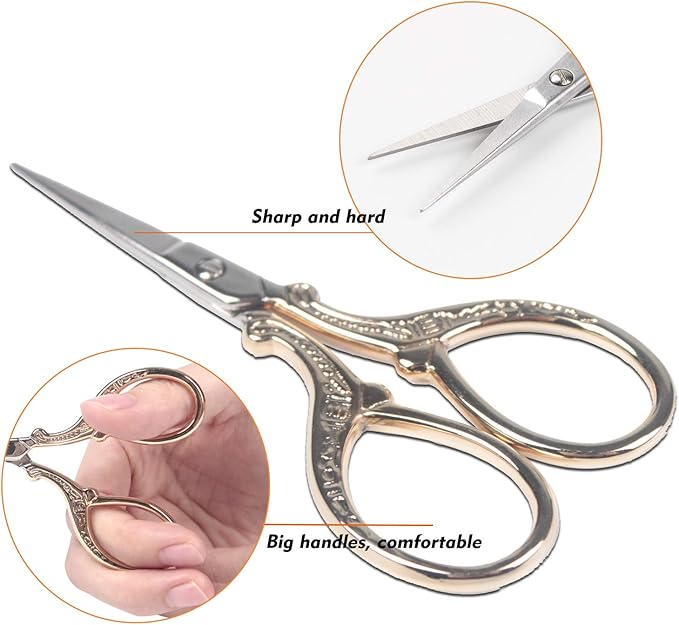 Embroidery Scissors with Leather Scissor Cover Small 3.6 inch Sewing Craft Sharp Scissors for Fabric Cutting Paper Crafting Office Scissor Sewing Handicrafts Tool