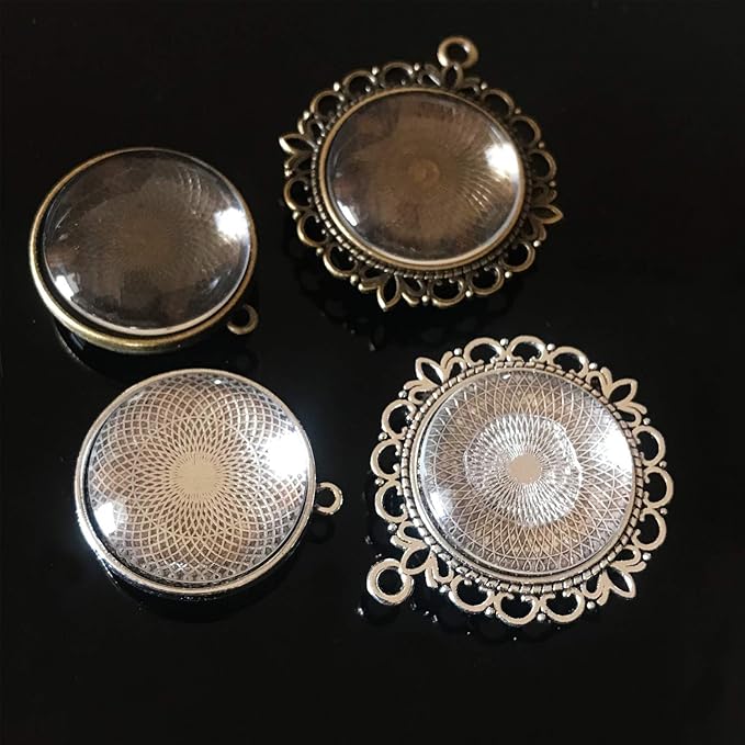 Allazone Round Double-Sided Pendant Trays and Glass Cabochon with Key Ring for Bracelet Necklace Crafting DIY, Gift Making by Seasonsky