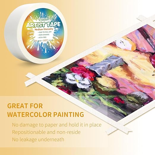 White Art Tape Medium Tack Artist Masking Tape Paper Acid Free Tape Watercolor Painters Tape Artists Tape for Drafting Art Watercolor Painting Canvas Framing, 2 inch Wide 165FT Long