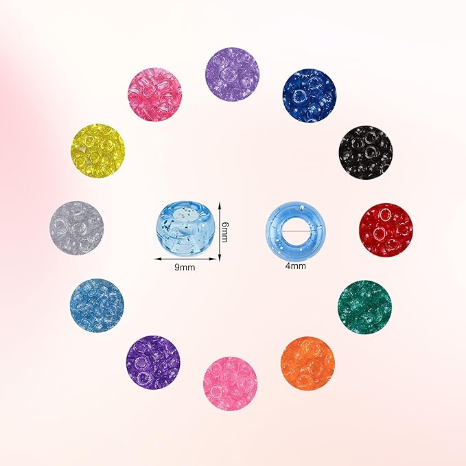 glitter pony beads for bracelet 8050 pcs multi-colored beads bulk for hair jewelry making braiding diy crafts kandi key chains and ornaments decorations 9 assorted colors,boxed (8050)