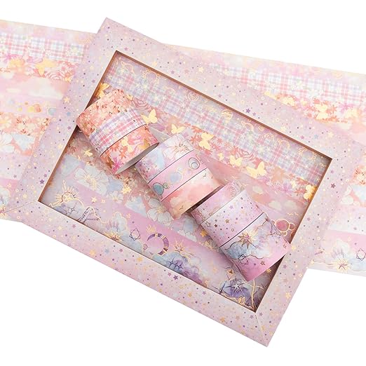YUBBAEX Mystic Gold Washi Tape Set Wide Silver Foil Masking Tape Decorative for Arts, DIY Crafts, Journal Supplies, Planners, Scrapbook, Card/Gift Wrapping (Sweet Memory)