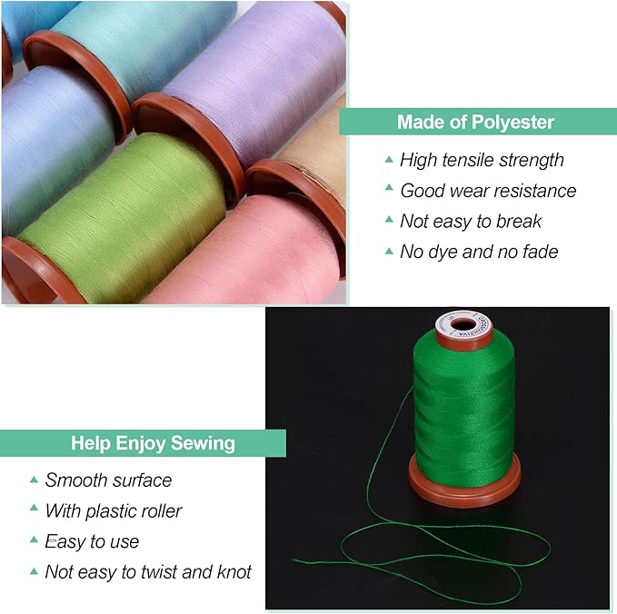 uxcell 40D/2 Sewing Thread 1100 Yards Polyester Household Sewing String Hand Stitching Polyester Cord for Clothing Stitching Shoe Bag Repairing DIY Craft Christmas Green