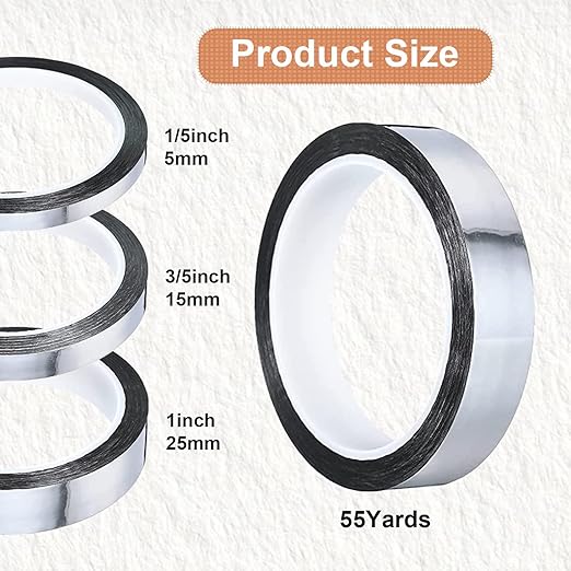 3 Rolls Tape, Self Adhesive Metalized Polyester Film Tape, Washi Tape for Gift Packaging Detailing Accent Walls Graphic Arts for Cars and Boats Trim, 3 Sizes (Silver)