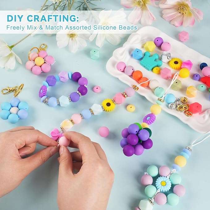 236Pcs Silicone Beads for Keychain Making Kit, Multi-Colored Silicone Beads Bulk, 13mm 15mm Round Rubber Bead Bracelet Kit for Pens, Necklace, Jewelry Making DIY Crafts Gifts