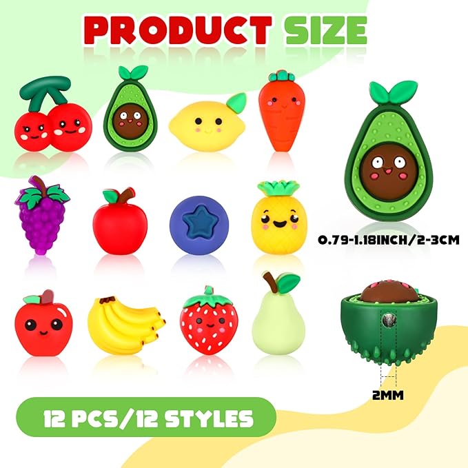 12 Pcs Fruit 3D Silicone Focal Beads for Pens Bracelet Fruit Character Beads Bulk Funny Apple Strawberry Lemon Cherry for Keychain DIY Crafts Necklace Lanyards Jewelry Making Kit Supplies