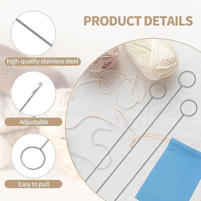 10PCS Loop Turner Sewing Tool,10.4 Inch Knot Grippers Tool for Silicone Beads Needle-Hook,Stainless Steel Fabric Tube Turner for Beads, Straps, Drawstrings & Craft Projects