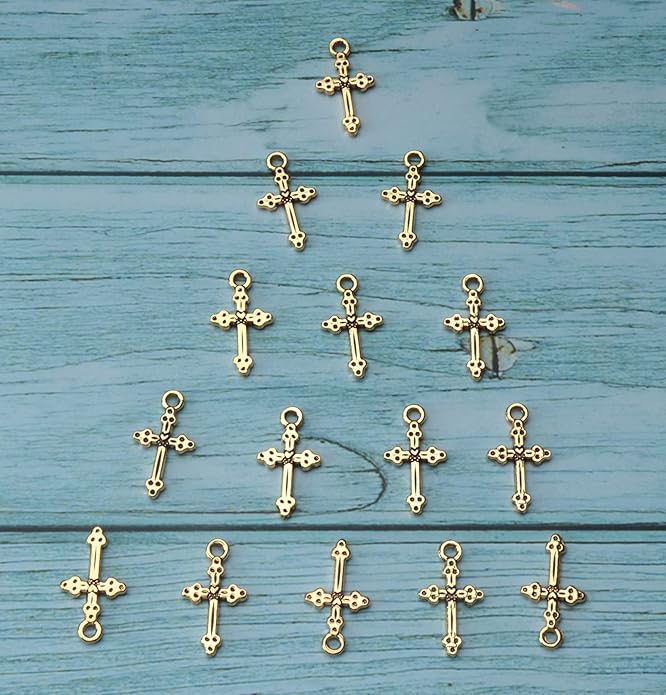 50 Pcs Vintage Crucifix Pendants Beading Charms with Hole Metal Religious Antique Silver Gold Bulk Cross for Jewelry Making Kit DIY Bracelet Necklace Earring Keychain Accessories Supplies