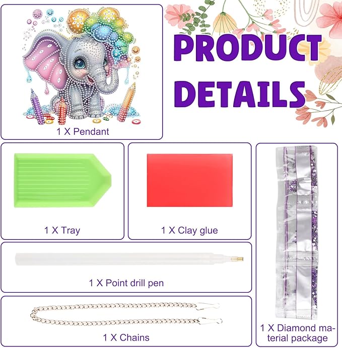 DOMROM Elephant Diamond Art Hanging Kits for Adults, Special Shaped Crystal Diamond Painting Elephant Pendant, DIY Diamond Art Suncatchers Animal for Home Garden Wall Decor Gift