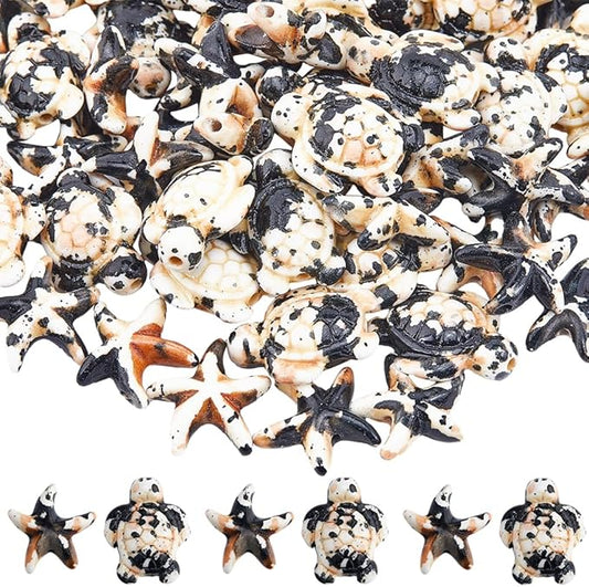 SUNNYCLUE 100PCS 2 Styles Turquoise Turtle Beads Starfish Beads Summer Hawaii Ocean Animal Sea Life Lucky Black White Gemstone Loose Spacer Beads Bulk for Jewelry Making Beading Kit Bracelets Crafts