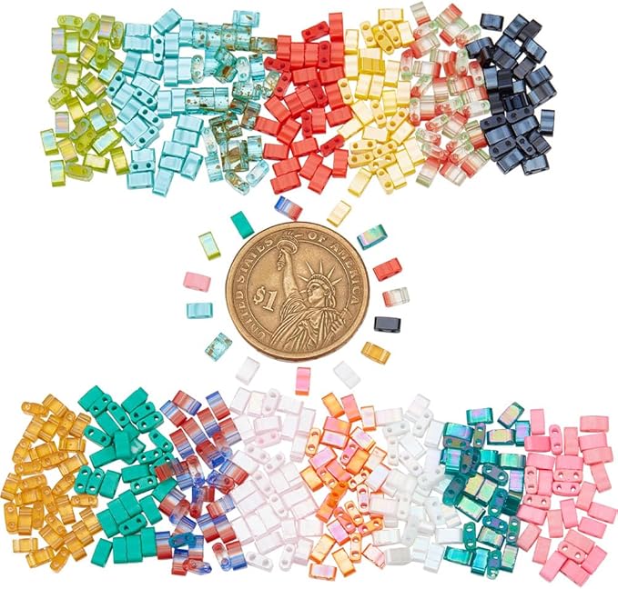 NBEADS About 450 Pcs Half Cut 2-Hole Glass Spacer Seed Beads, 4.5-5x2mm Rectangle Mini Japanese Glass Beads for Bracelet Necklace Earring Jewelry Making - 15 Colors