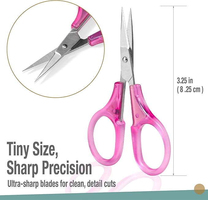 Beaditive Mini Craft Scissors Set (2-pc) - Portable 3.25" Small Detail Scissors with Fine Tip for Embroidery, Knitting & Paper Cutting - Ultra-Sharp with Protective Cap (Jelly Colors)