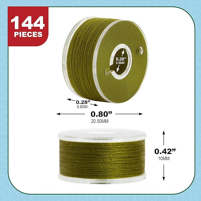 Mandala Crafts 144 Olive Green SA156 Prewound Bobbins for Singer Sewing Machine -15J SA156 Prefilled Bobbin Thread for Brother Sewing Machine and Embroidery