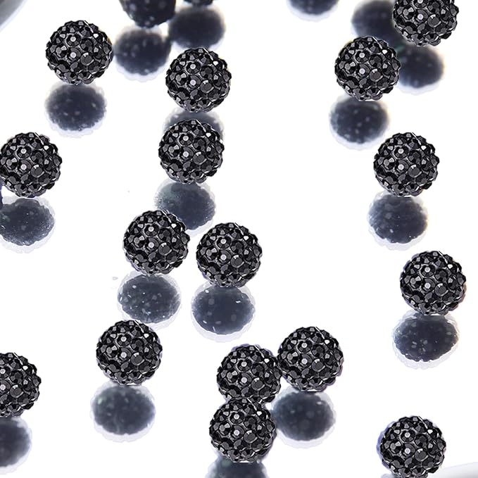 200 Pcs 10mm Rhinestone Beads for Jewelry Making, Black Shiny Round Shamballa Disco Baseball Necklace Beads Sparkle Crystal Clay Pave Rhinestones Bead for DIY Bracelet Earring Craft Making Supplies