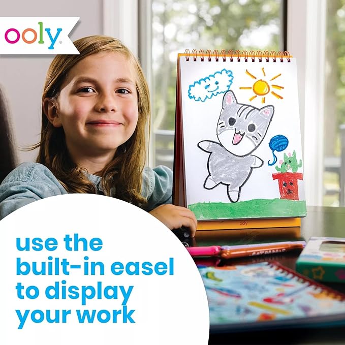 OOLY Sketch and Show Standing Sketchbook, 45 Large 10.5 x 8 Perforated Pages, 120 GSM/ 32lb Perfect for Markers and Colored Pencils - Pets at Play