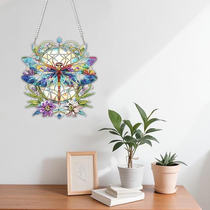 NAIMOER DIY Hanging Diamond Art Kits for Adults, Dragonfly Diamond Painting Kits, Special Shaped Rhinestone, Acrylic 5D Gem Art Craft Window Pendants Home Garden Wall Hanging Ornament Kits