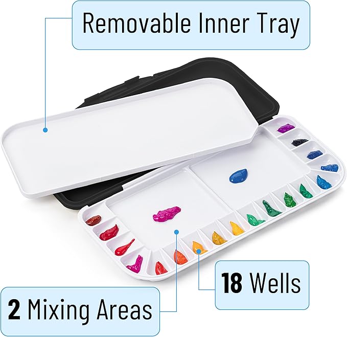 Mr. Pen- Airtight Watercolor Palette with Lid, Black, 18 Wells and 2 Mixing Areas, Empty Watercolor Palette, Paint Pallet with Lid, Folding Paint Tray