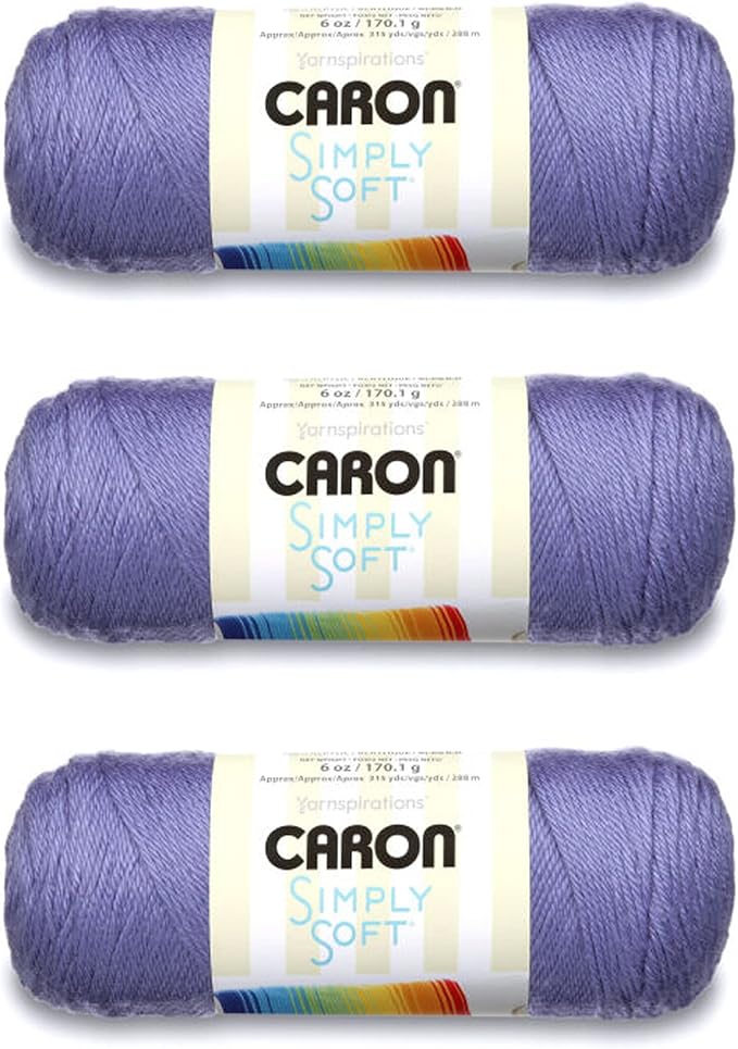 Caron Simply Soft Lavender Blue Yarn - 3 Pack of 170g/6oz - Acrylic - 4 Medium (Worsted) - 315 Yards - Knitting/Crochet