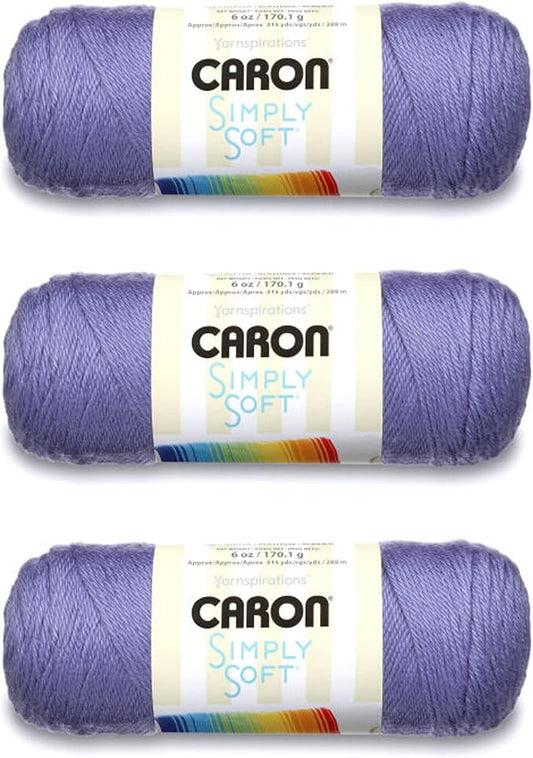 Caron Simply Soft Lavender Blue Yarn - 3 Pack of 170g/6oz - Acrylic - 4 Medium (Worsted) - 315 Yards - Knitting/Crochet