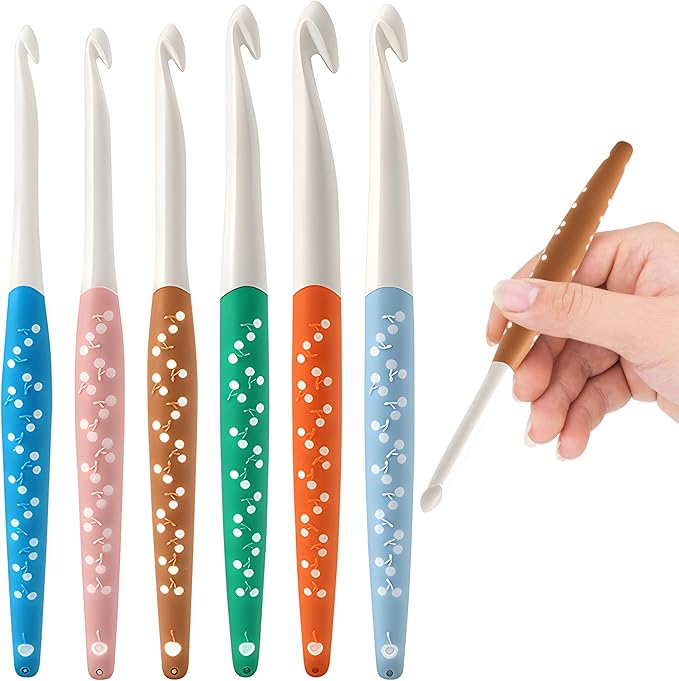 Froggod 6 Sizes Large Crochet Hooks Set, 6mm 7mm 8mm 9mm 10mm 12mm Crochet Hooks for Chunky Yarn, Long Ergonomic Crochet Needles with Rubber Handle