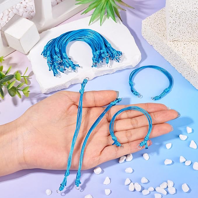 KISSITTY 20pcs Adjustable Bracelet Cords for Connector Charms Waxed Polyester Thread Cord Teal Color Half Finished Bracelet for Friendship Bracelets Jewelry Making