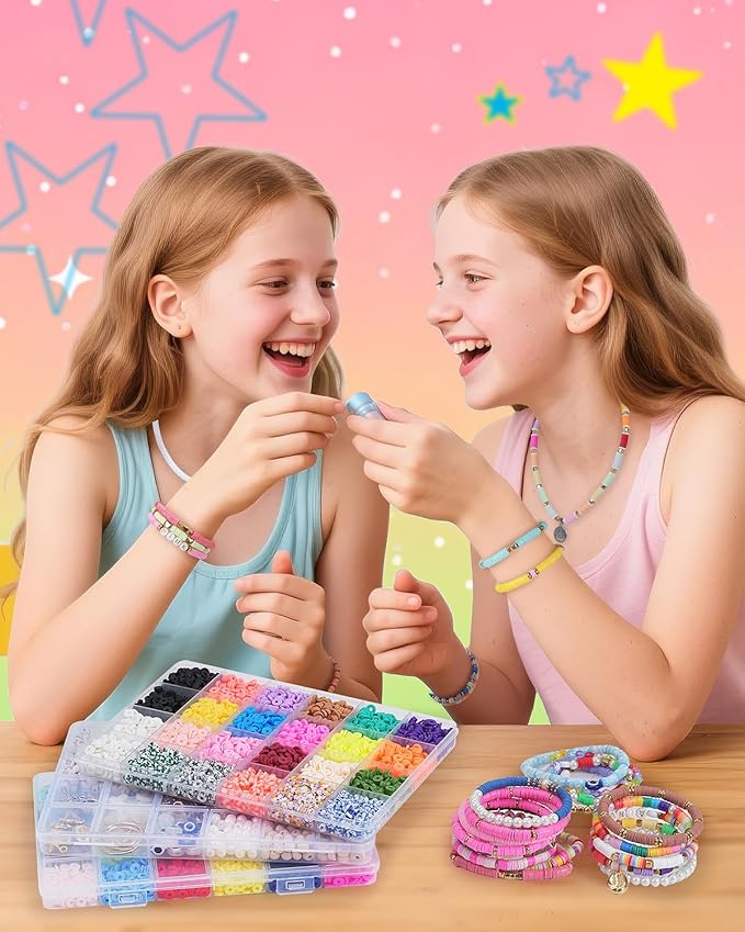 LovelyMoon Clay Beads Bracelet Making Kit 3 Box 48 Colors Friendship Bracelet Kit with Flat Beads Jewelry Making Kit with Charms for Adults Arts and Crafts DIY Gifts for Women Girls Teens