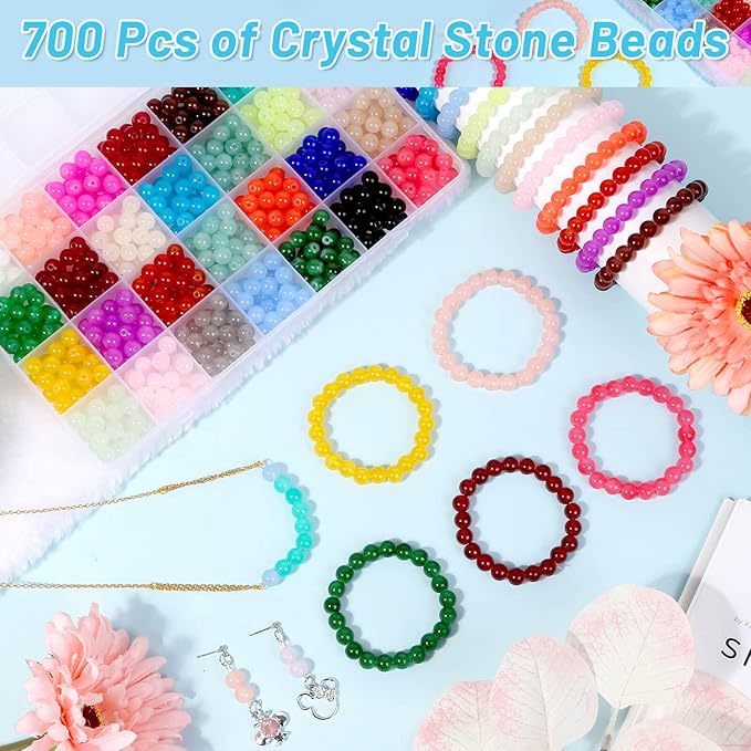 shynek 700 Pieces Glass Beads for Jewelry Making, 28 Colors 8mm Crystal Beads for Bracelets and DIY Crafts