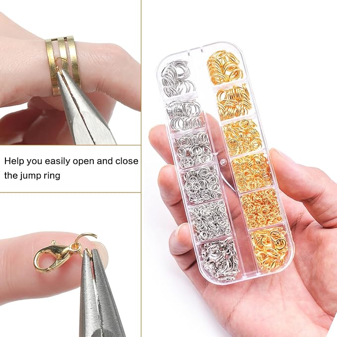 1200PCS Jewelry Making Supplies,Open Jump Rings and Lobster Clasps Jewelry Kit with Jump Ring Pliers Used Necklace Repair with Pliers and Ring for Necklace Repair and Making Kit
